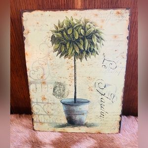 Pair of Green Metal signs Botanical Topiaries